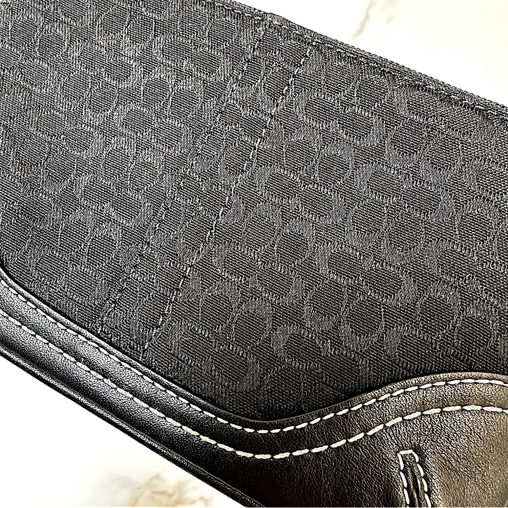 Coach Canvas Signature Micro Jacquard Black Leather Coin Purse Wristlet - Picture 6 of 6